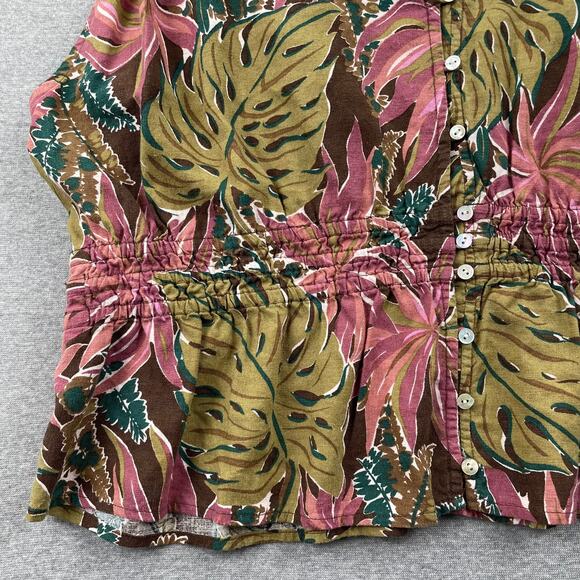 Madewell Top Womens XXL Green Pink Tropical Floral Linen Blend Cap Sleeve Summer - Picture 14 of 15